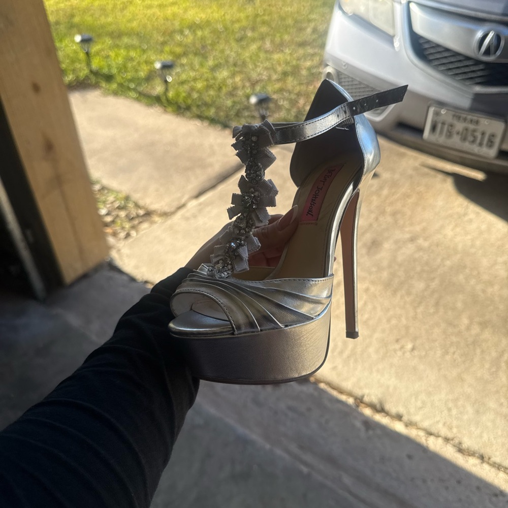 Betsey Johnson Silver Strappy Heels